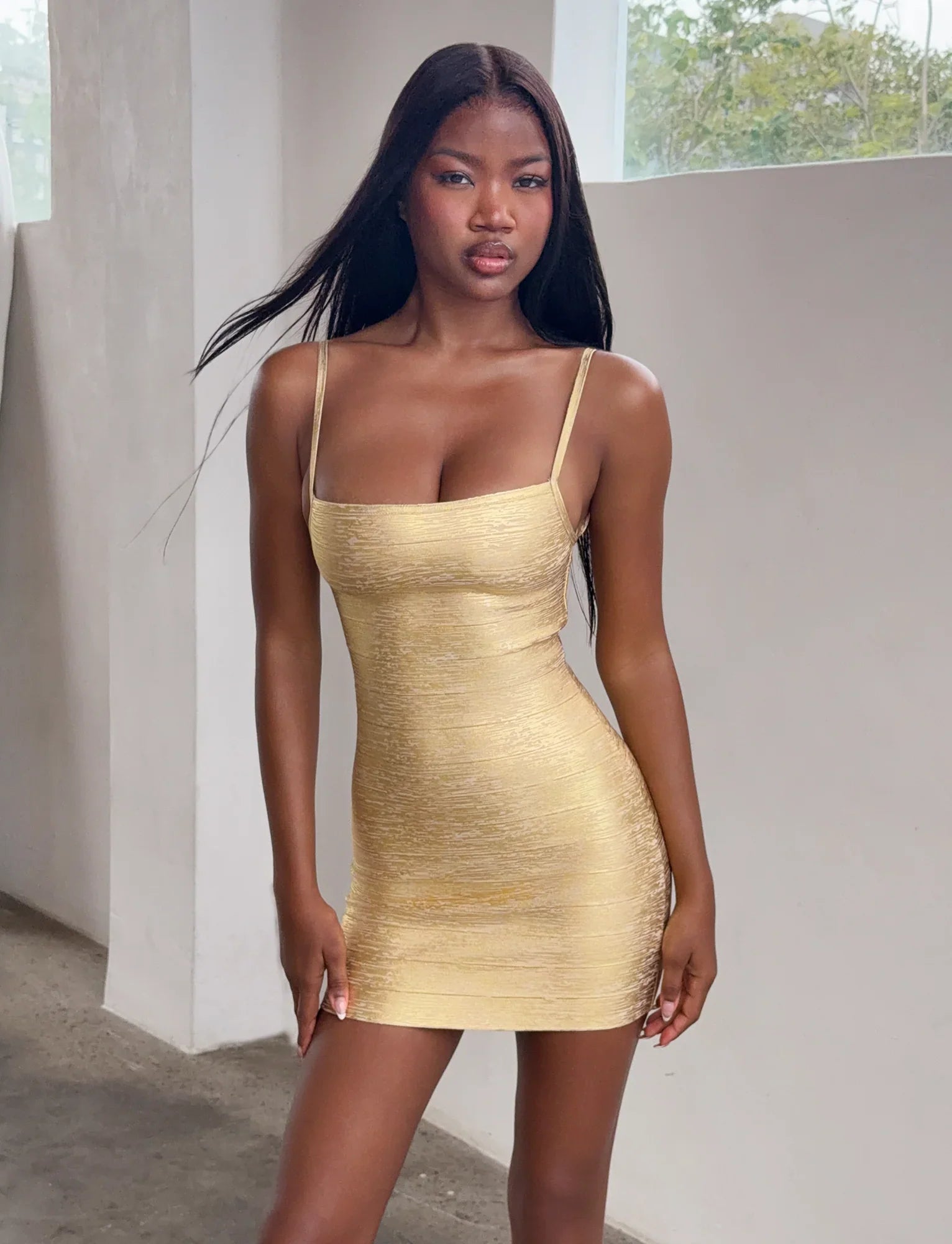 MIDORI METALLIC BANDAGE DRESS - GOLD
