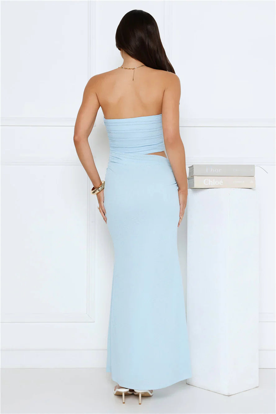 Babe Glow Strapless Maxi Dress Blue
