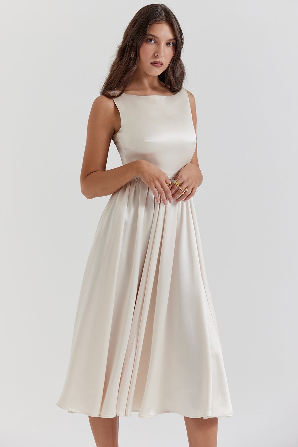 vintage cream midi dress