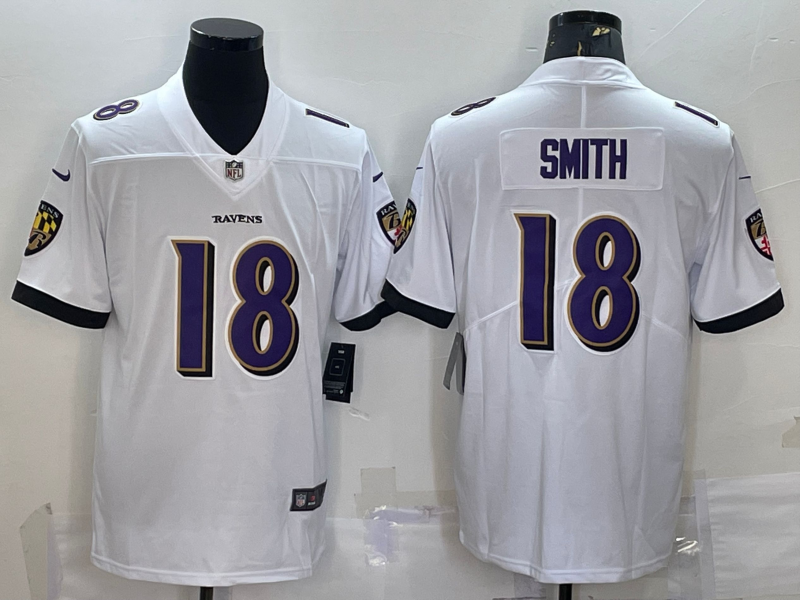Men's Baltimore Ravens Roquan Smith #18 White Game Jersey1