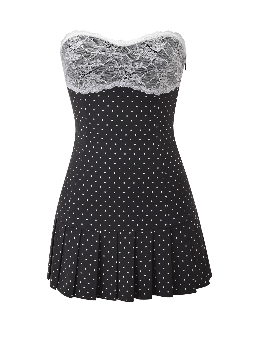 KITTIE LACE PLEAT DRESS - BLACK DOT