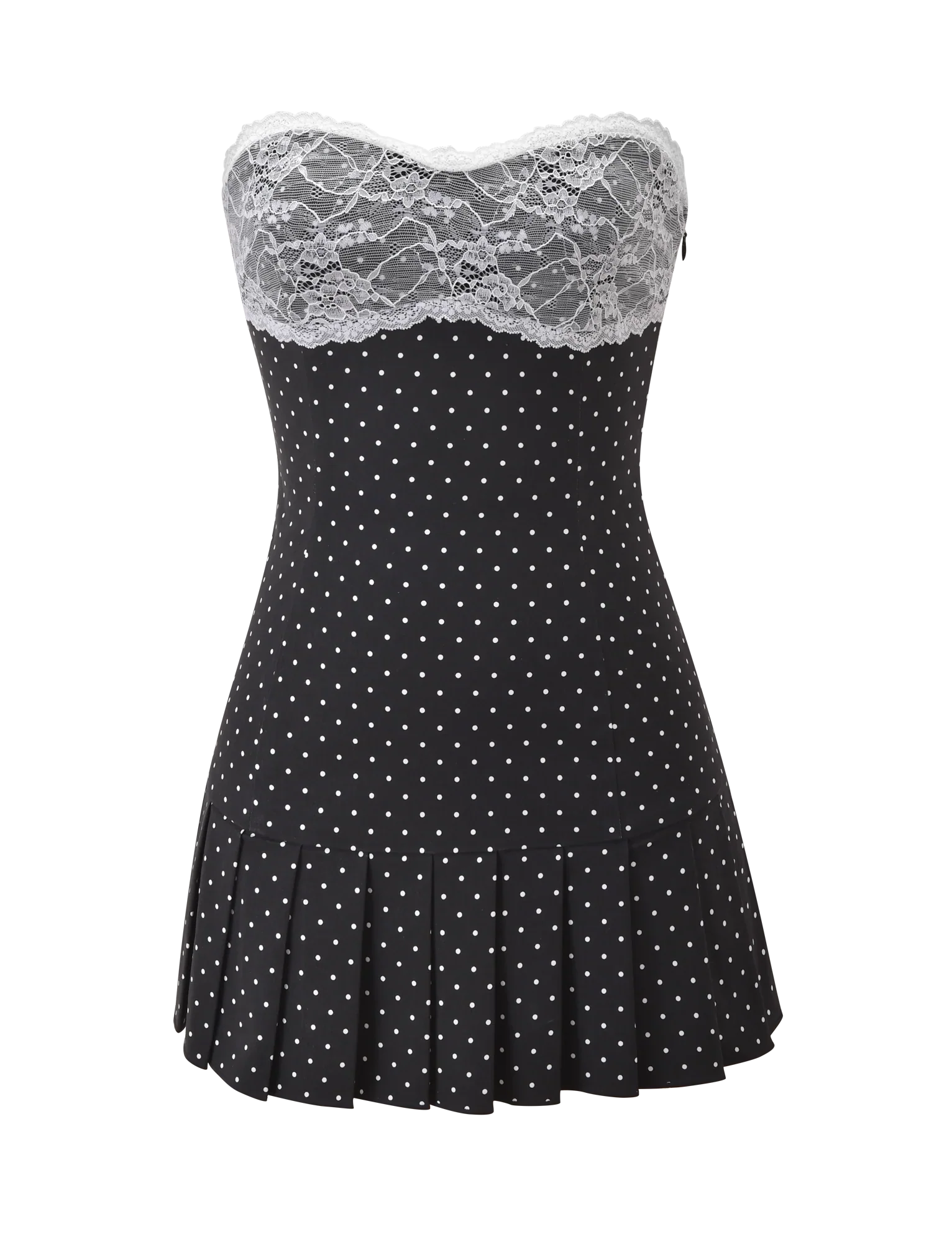 KITTIE LACE PLEAT DRESS - BLACK DOT