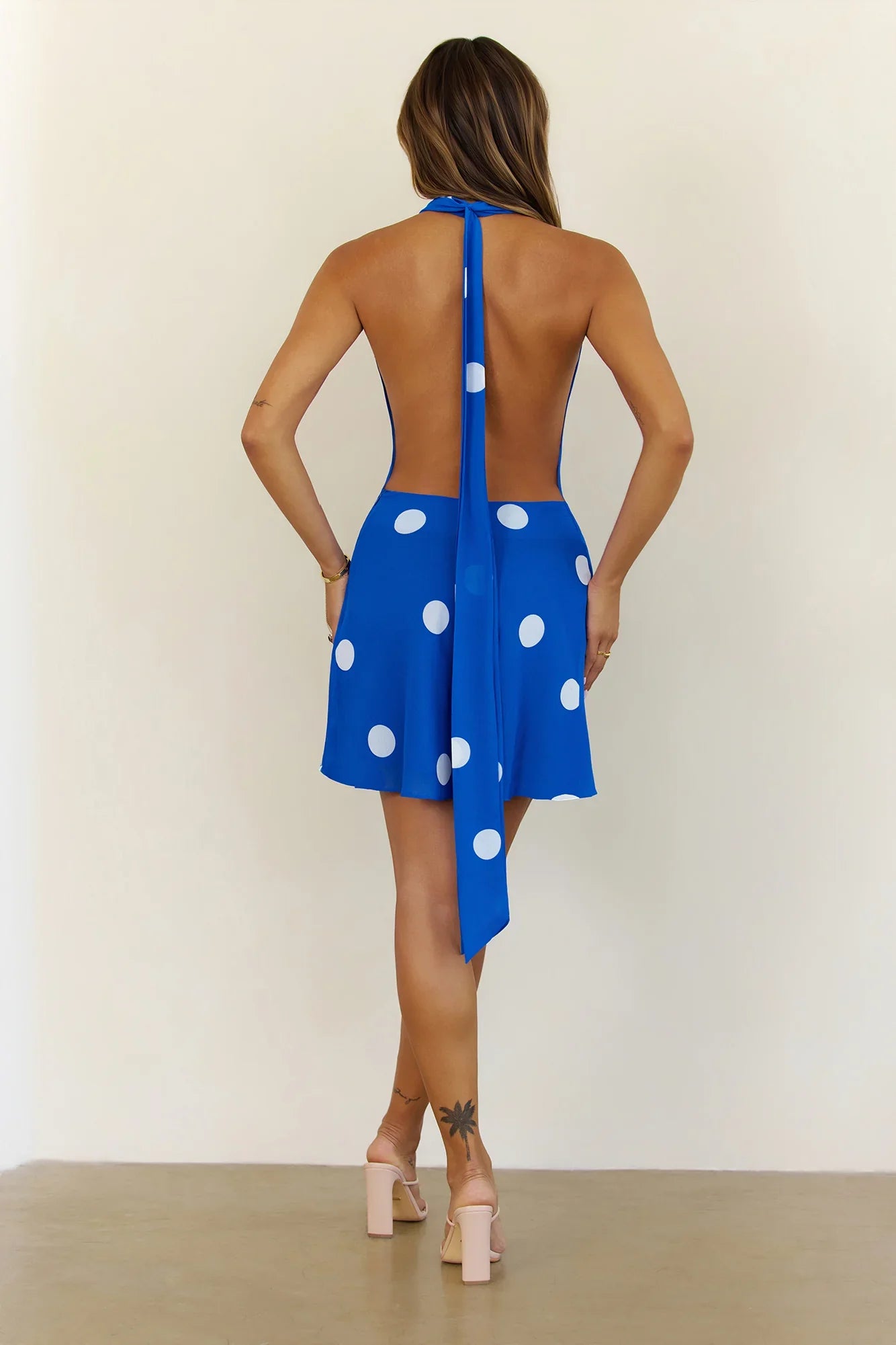 Low Effort Luxe Polka Dot Mini Dress Blue