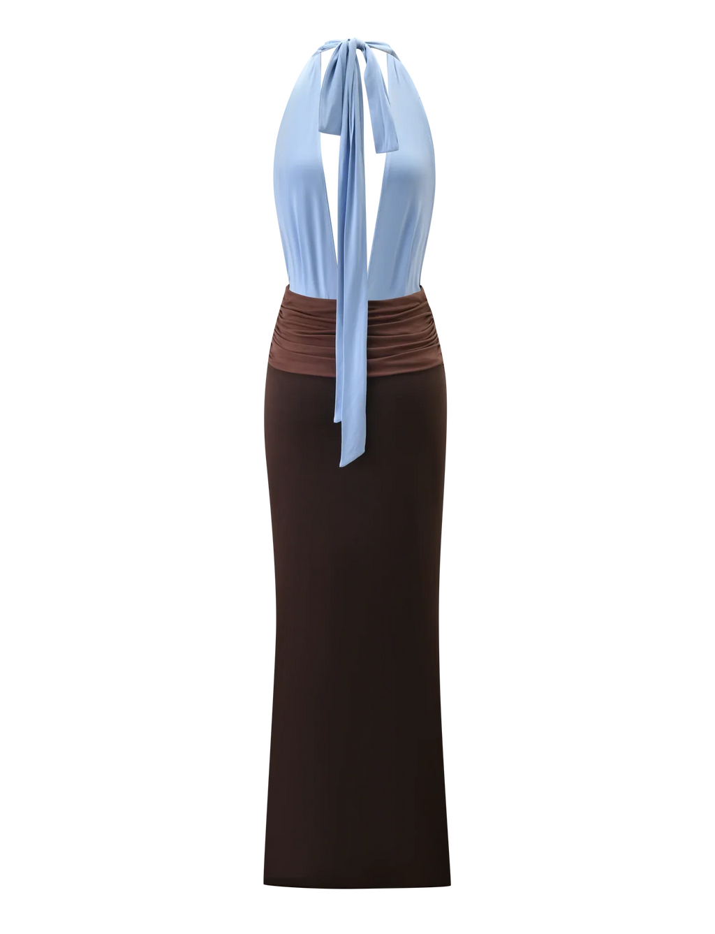 JENNI PLUNGE MAXI DRESS -  BLUE AND BROWN