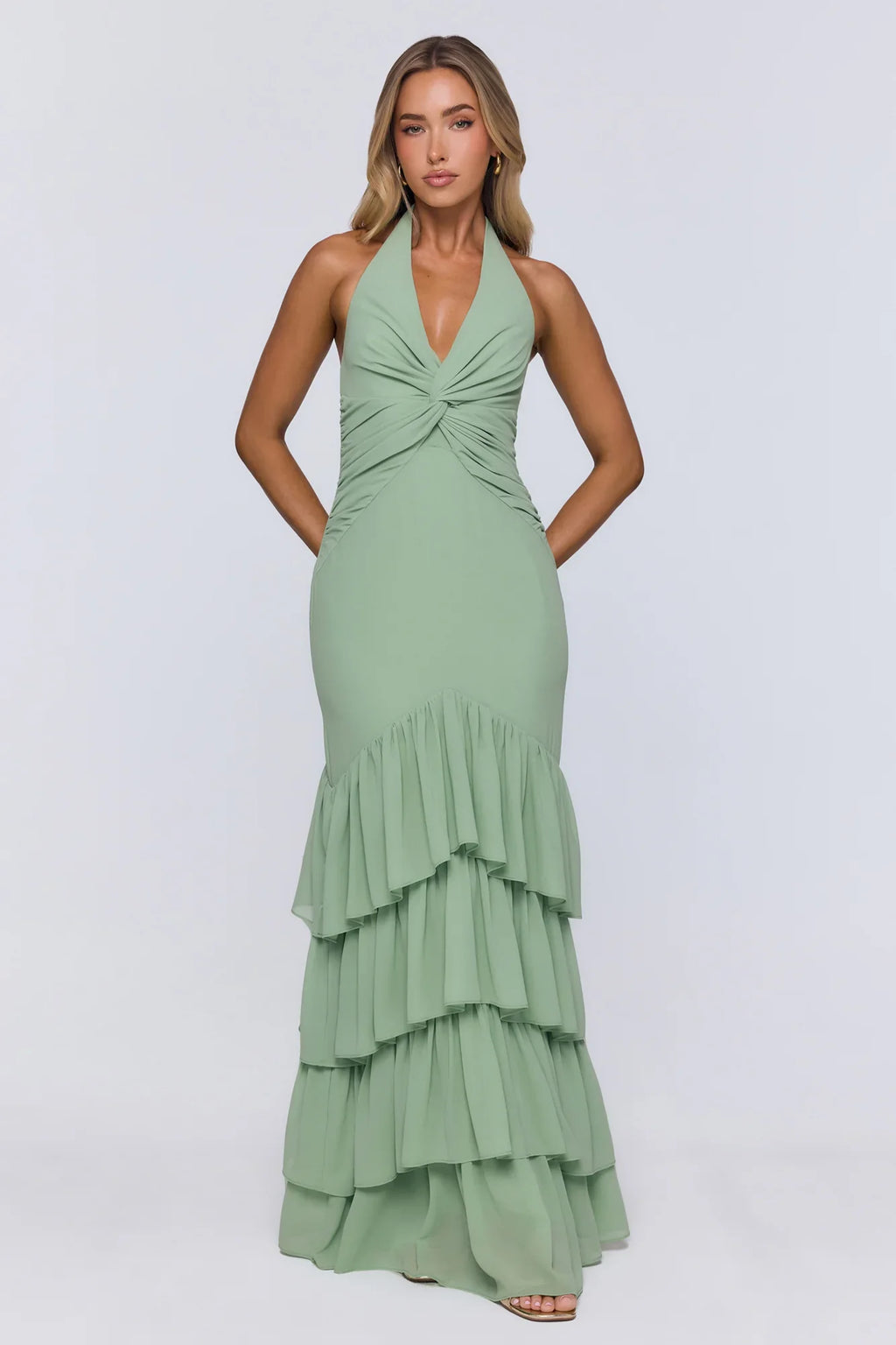 Pretty Moodboard Halter Maxi Dress Sage