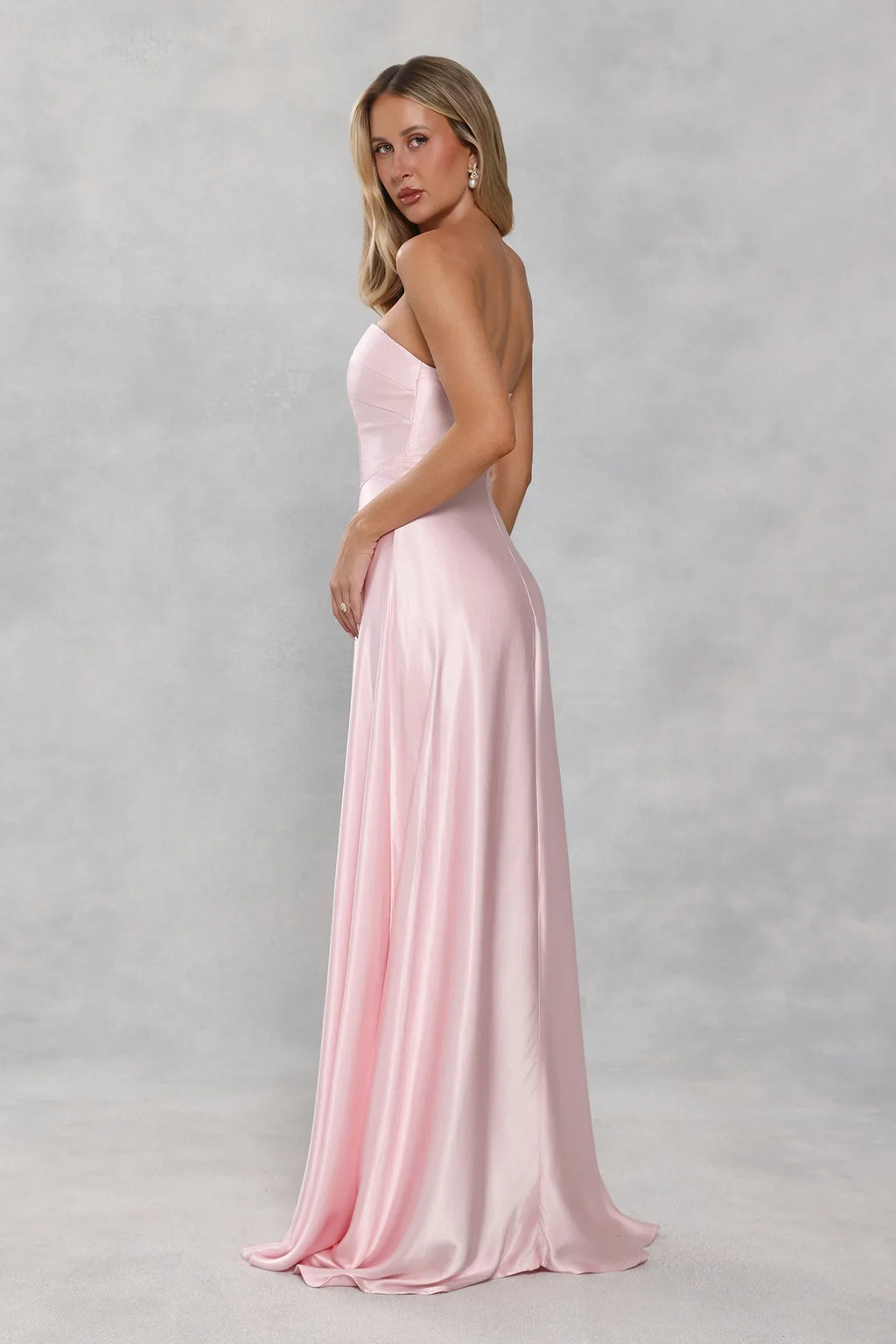 The Serina Strapless Satin Maxi Dress Light Pink