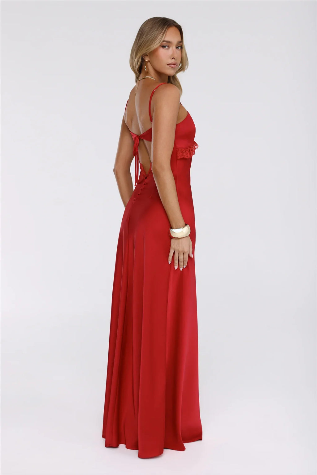 Twilight Luxe Hour Satin Maxi Dress Red