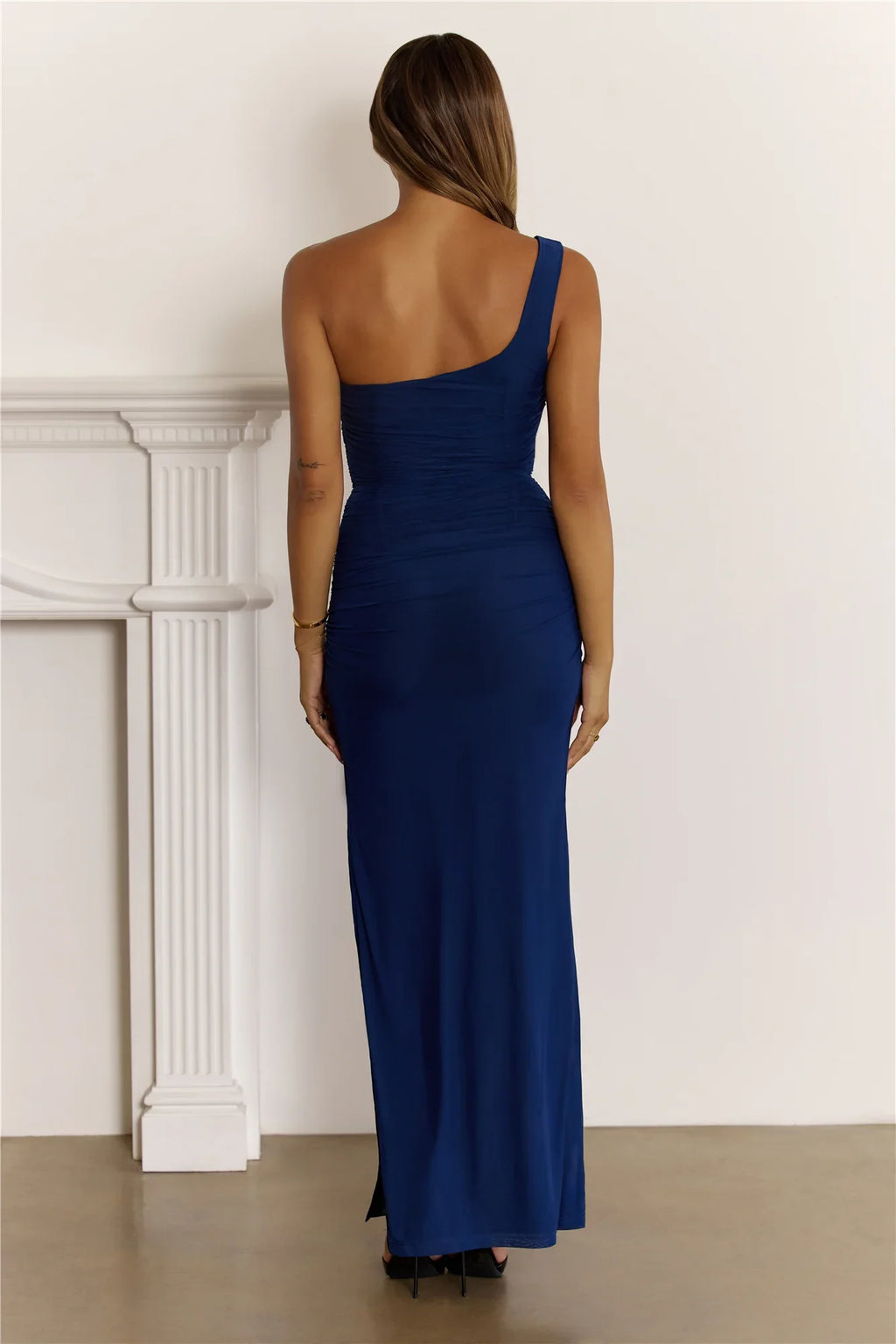 Evening Sophistication One Shoulder Maxi Dress Navy