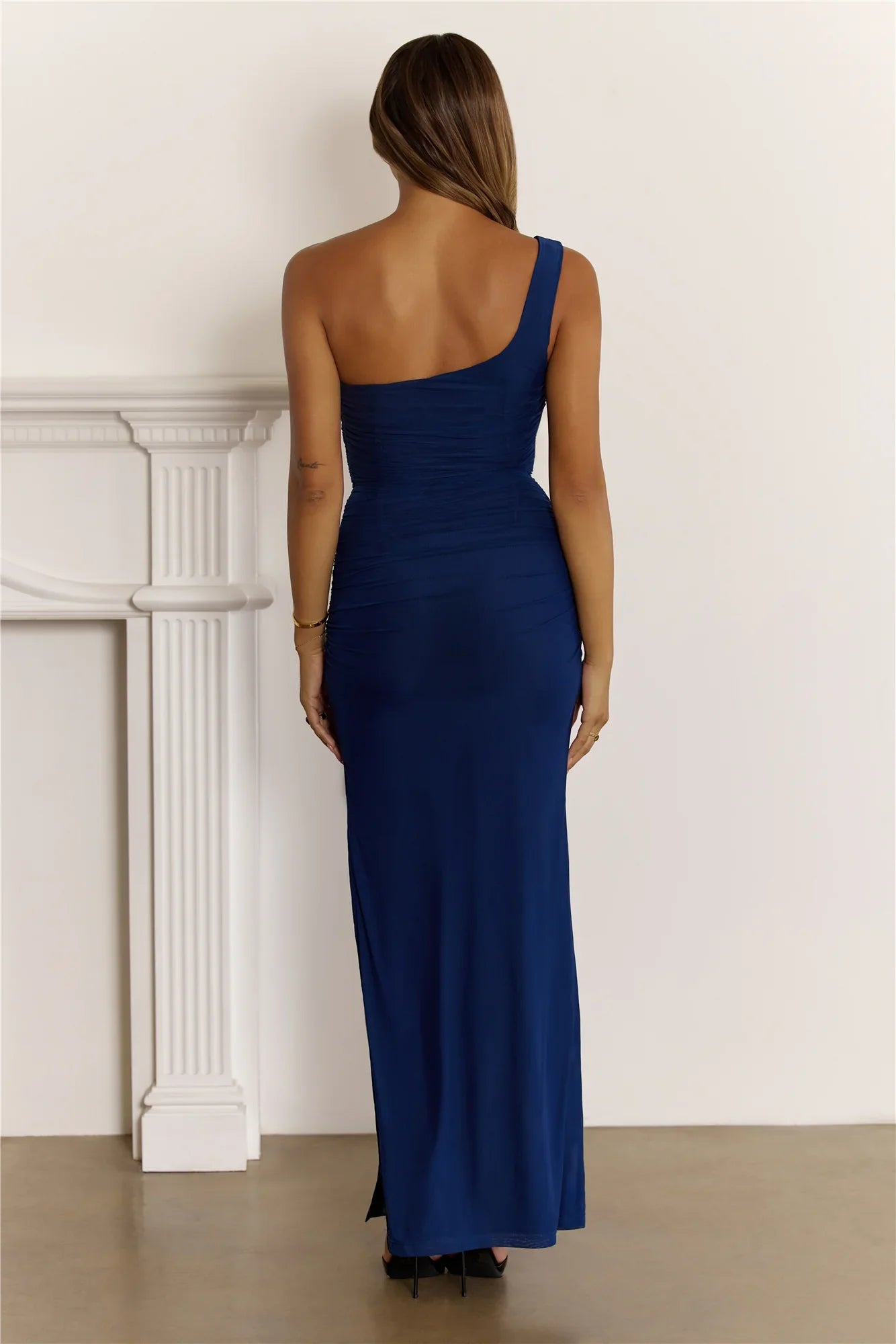 Evening Sophistication One Shoulder Maxi Dress Navy