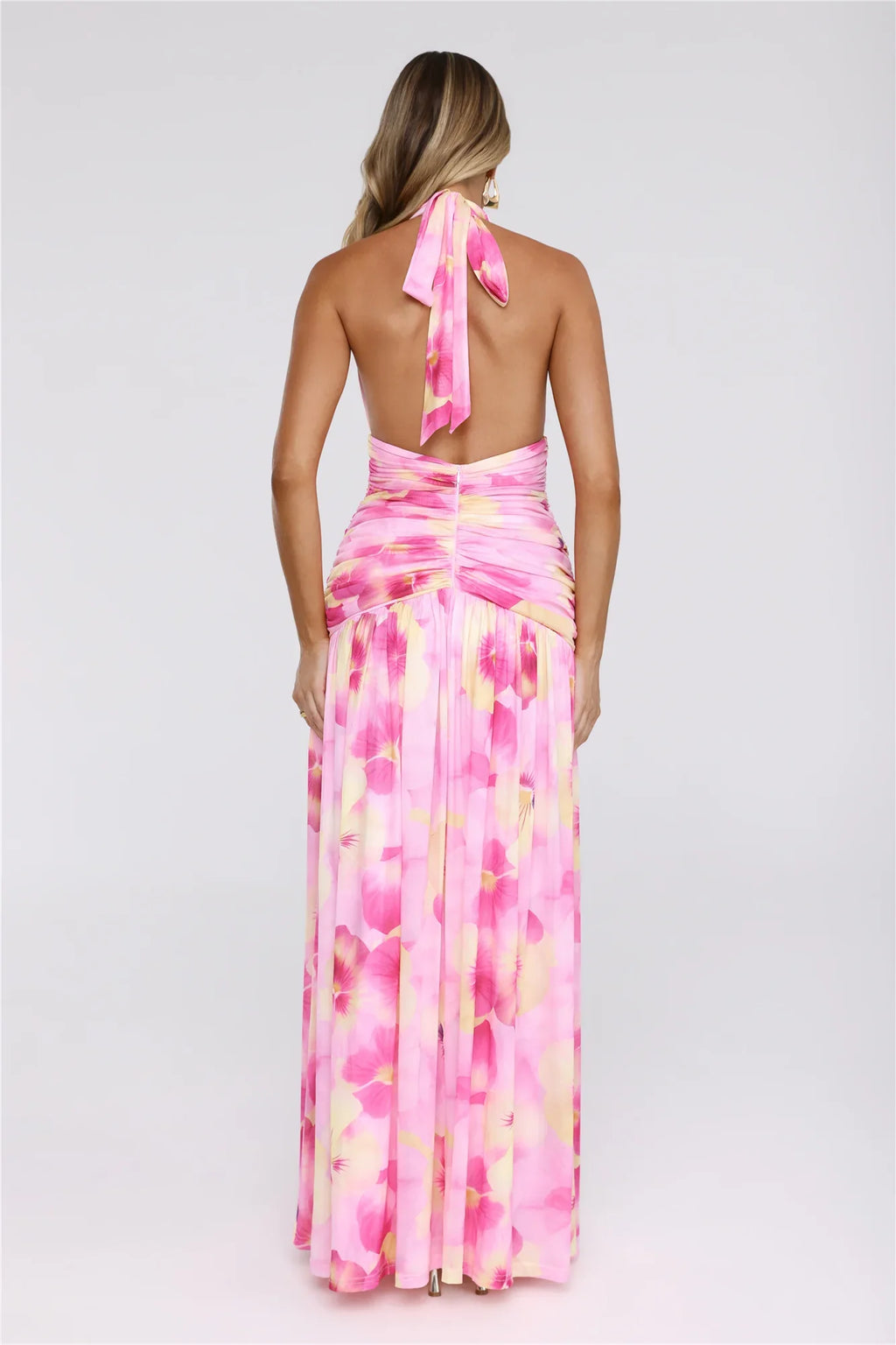 Darlingly Done Halter Mesh Maxi Dress Pink