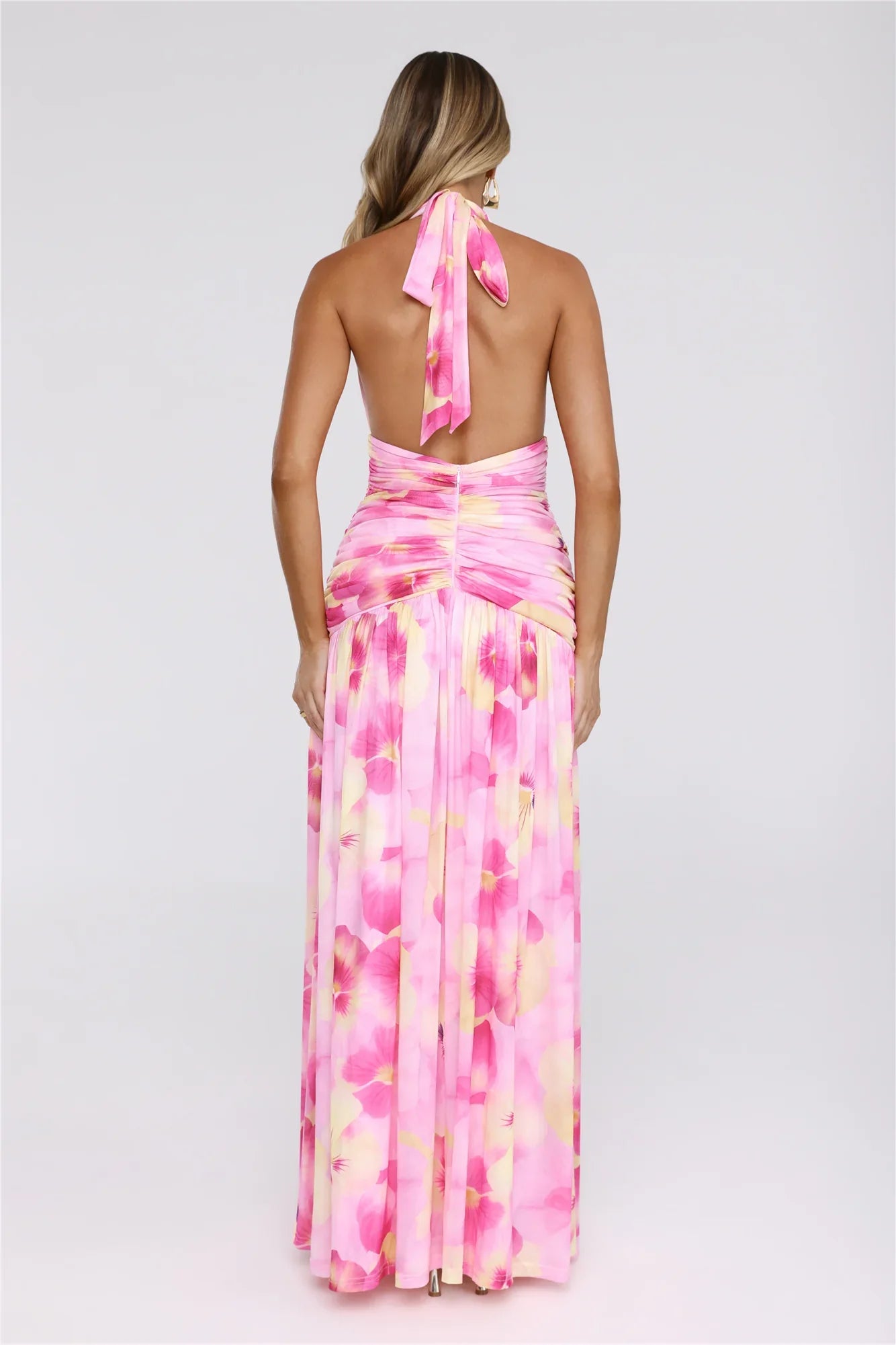 Darlingly Done Halter Mesh Maxi Dress Pink