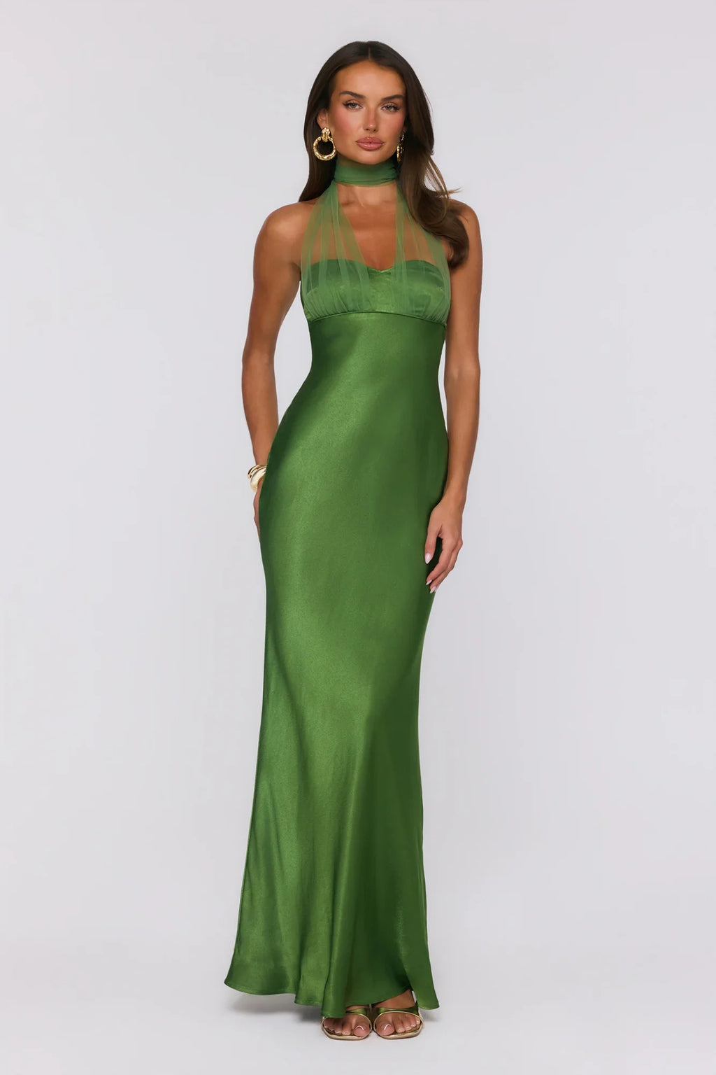 Étoile Club Satin Halter Maxi Dress Green