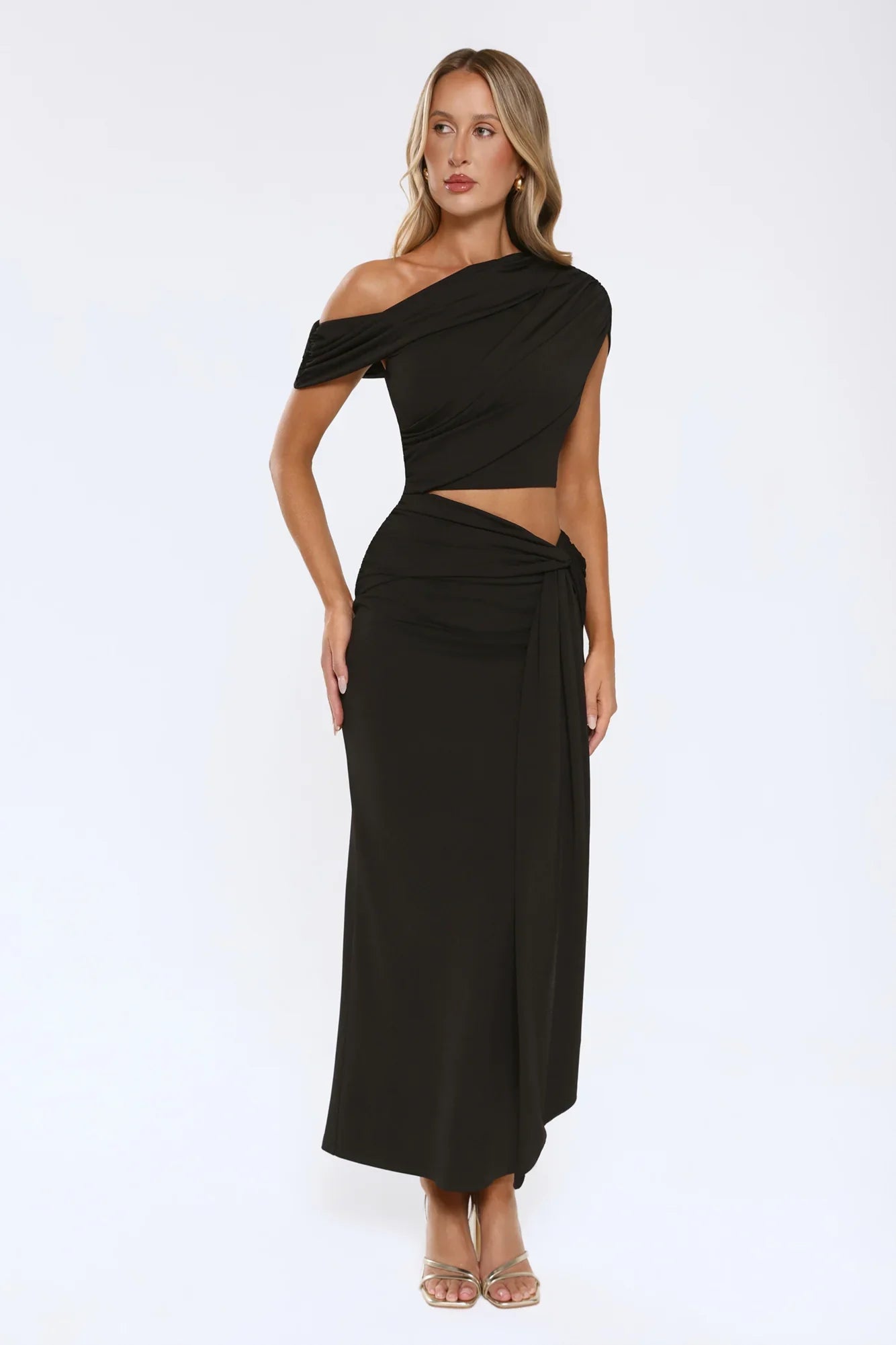 The Mood Piece One Shoulder Maxi Dress Black