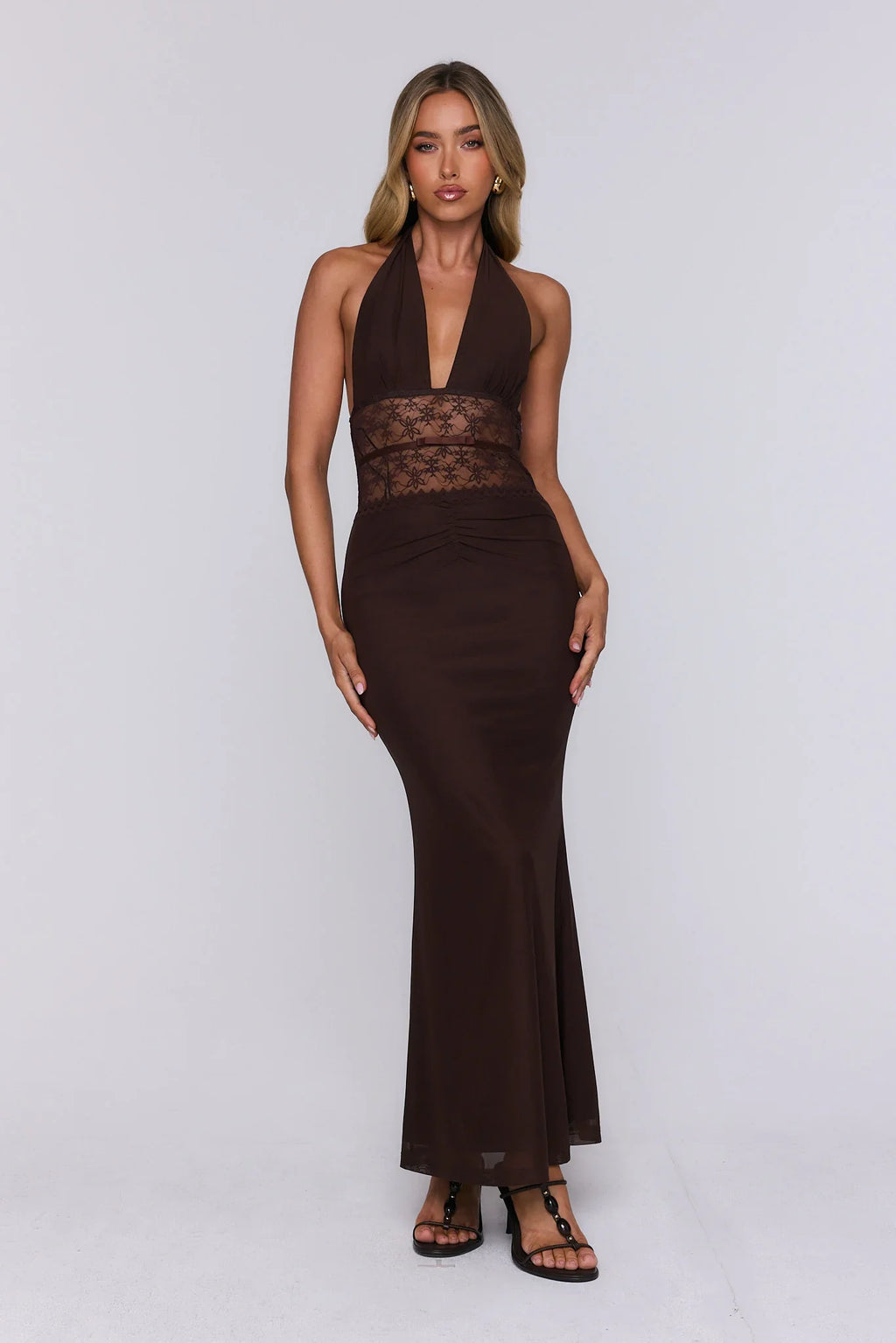 Just A Crush Halter Maxi Dress Brown