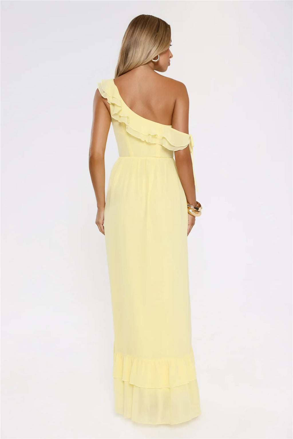 Diamond Horizon Off Shoulder Maxi Dress Lemon