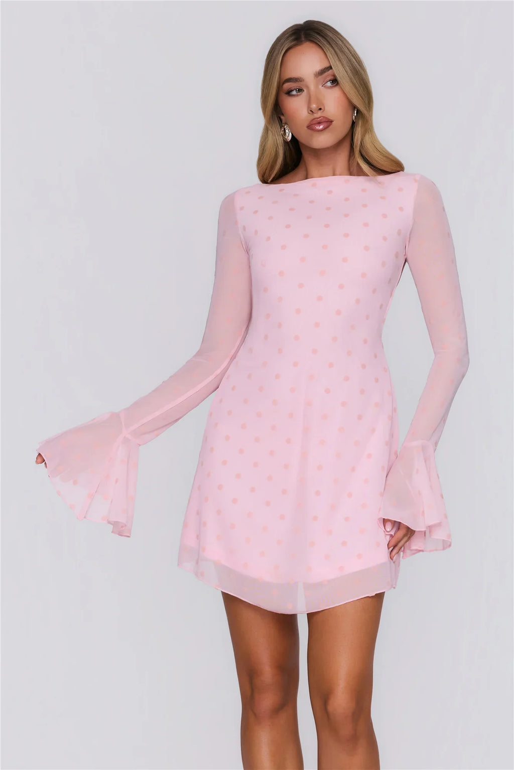 Sunset Season Long Sleeve Polka Dot Mini Dress Pink