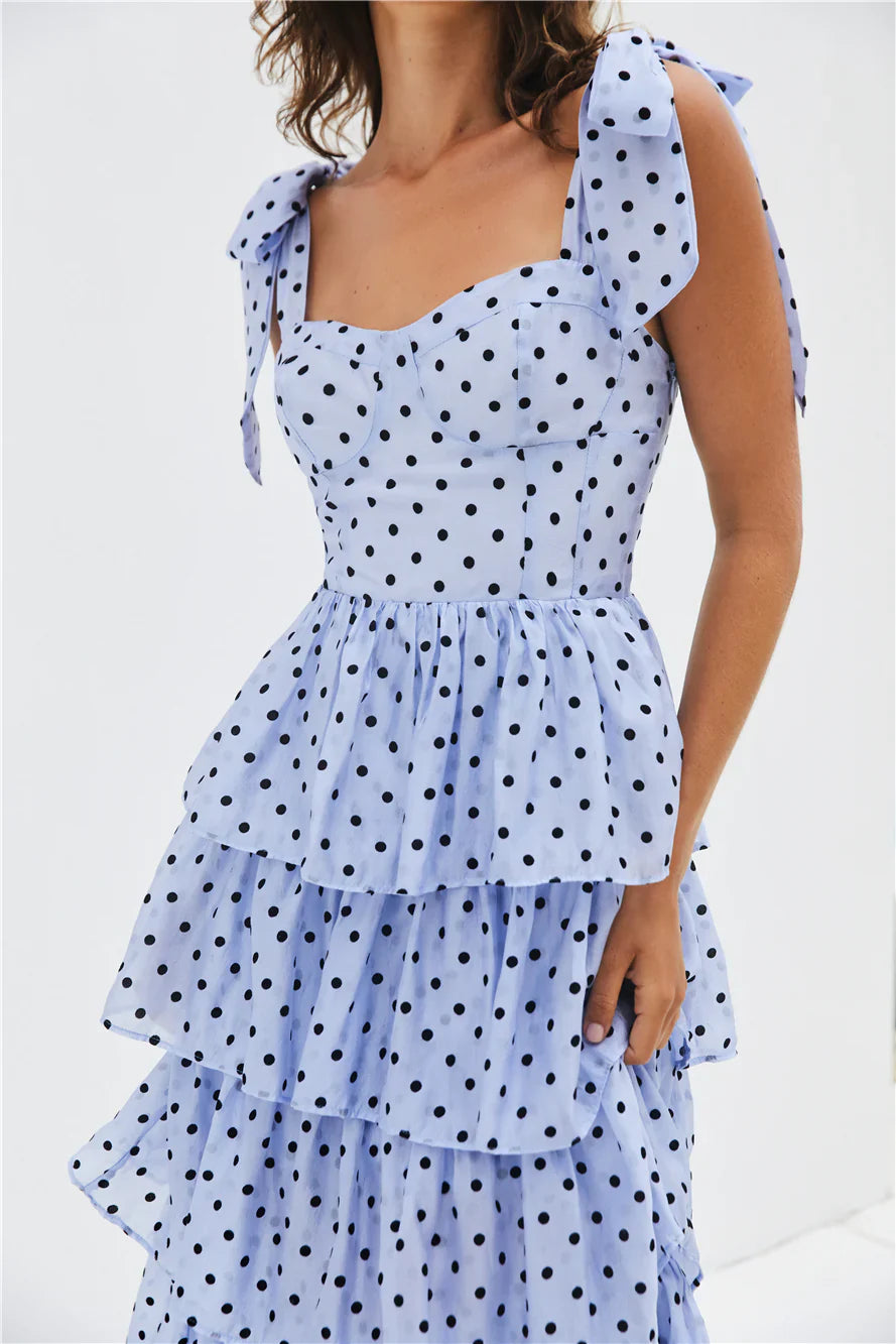 Mediterranean Muse Tiered Midi Dress Blue