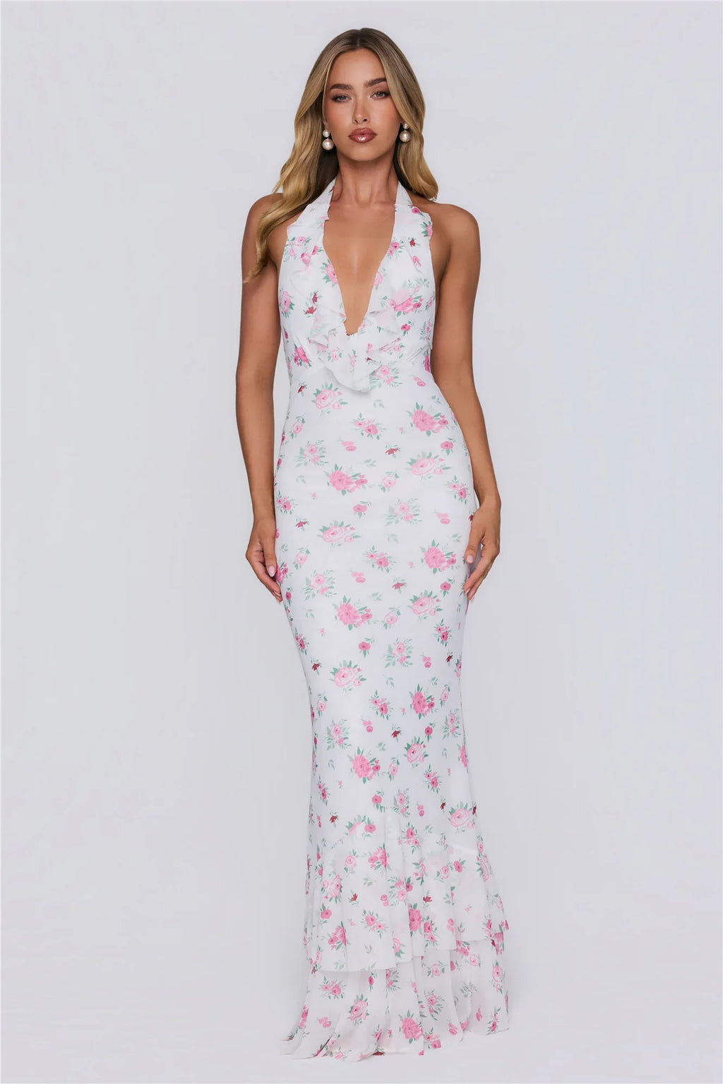 Little Luxe Halter Maxi Dress White