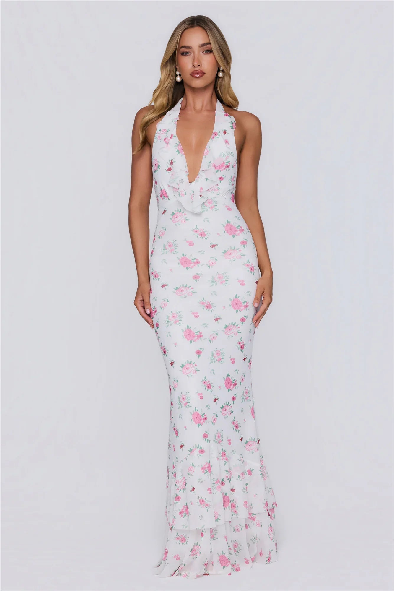Little Luxe Halter Maxi Dress White