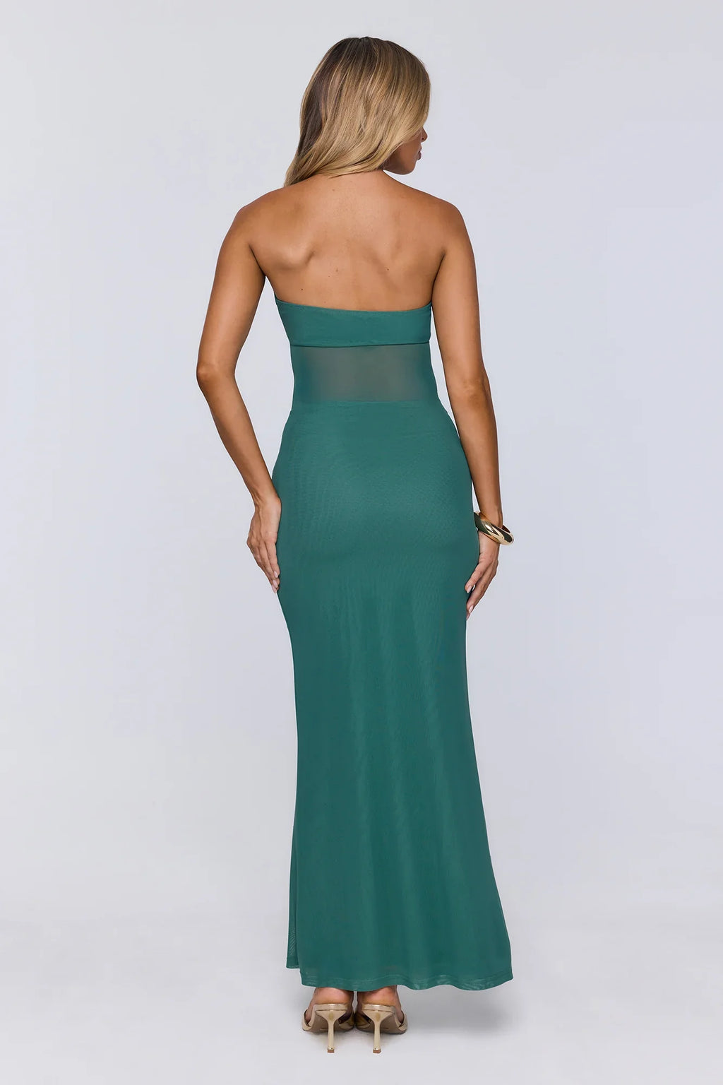 Kissable Strapless Mesh Maxi Dress Teal