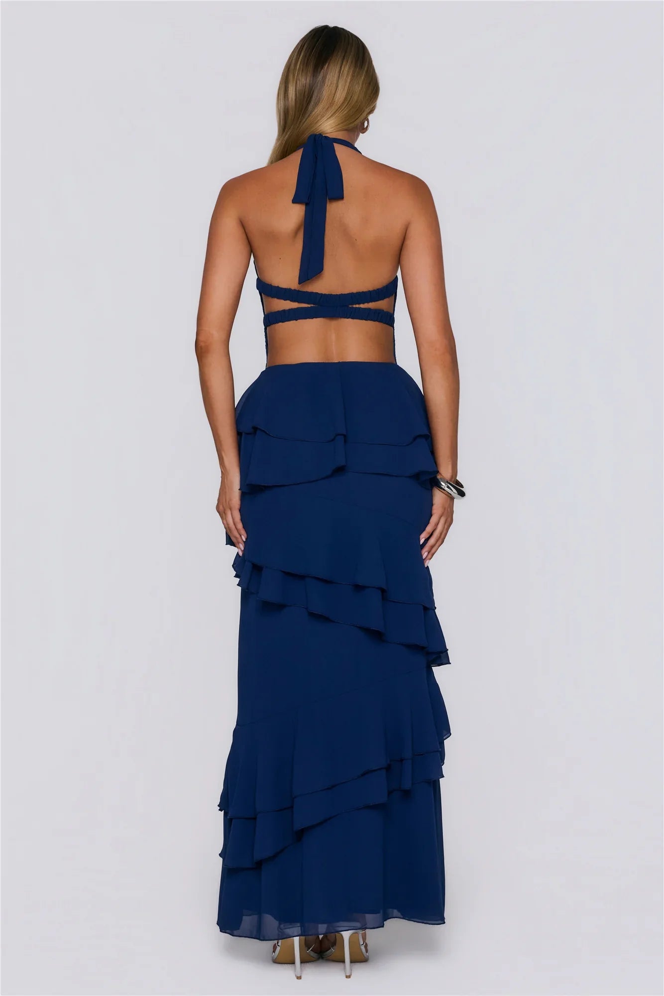Power Glow Halter Maxi Dress Navy