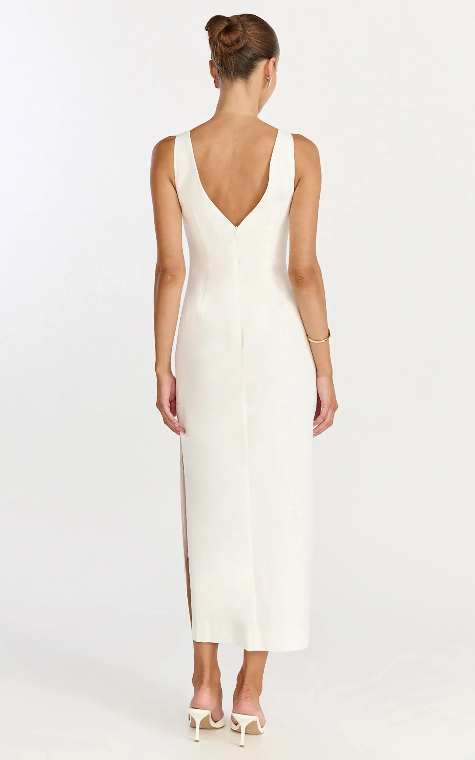 Lux Midi Dress - Front Keyhole Fitted Dress in White