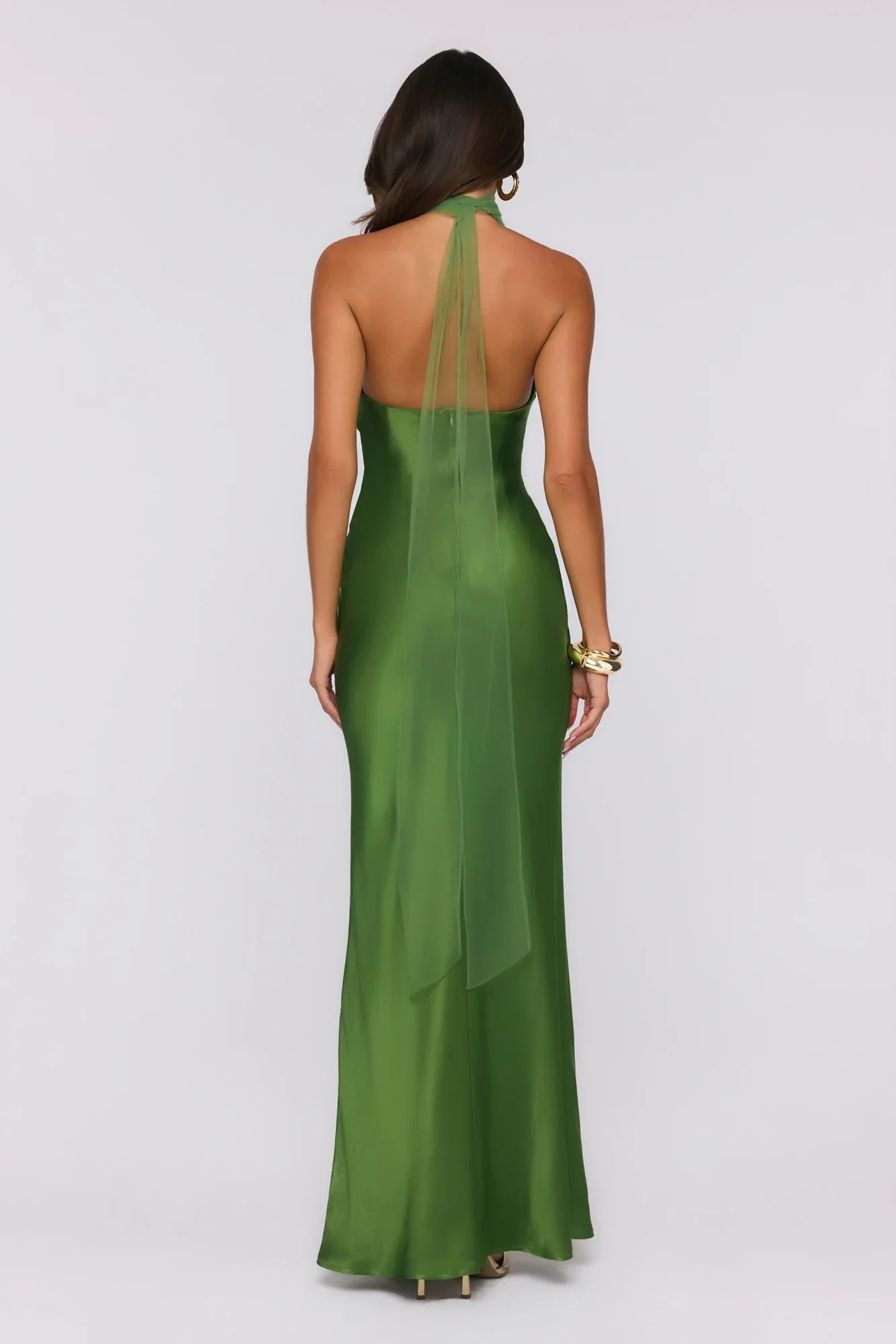 Étoile Club Satin Halter Maxi Dress Green
