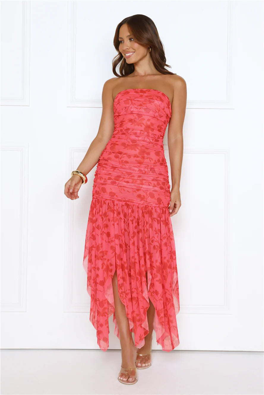 Disco Star Strapless Maxi Dress Red