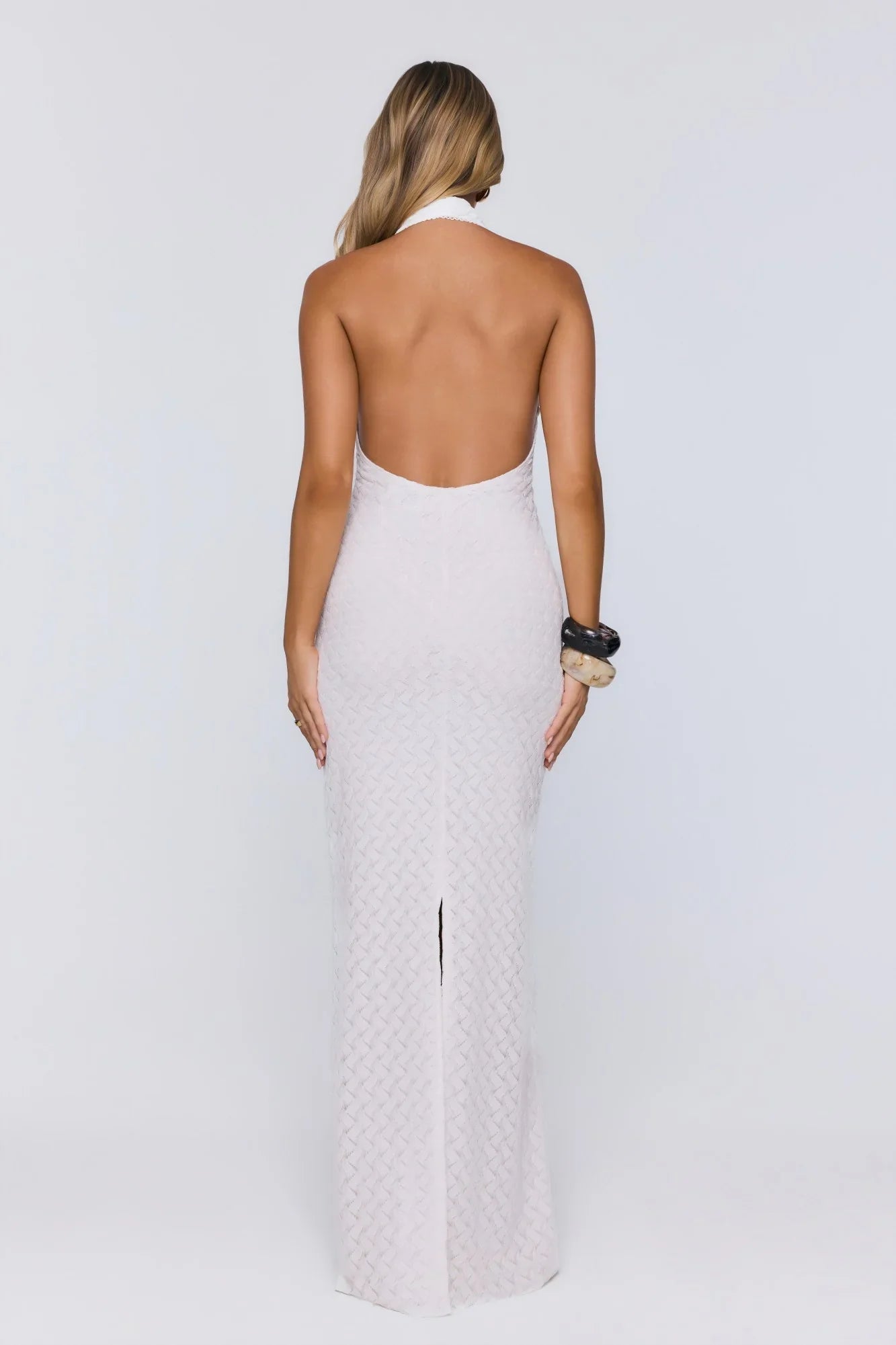 Flirty Daydream Halter Knit Maxi Dress White