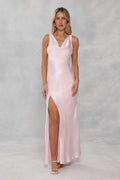 The Loretta Cowl Satin Maxi Dress Pink