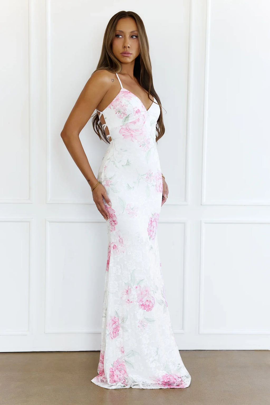 Romantic Floral Lace Maxi Dress White