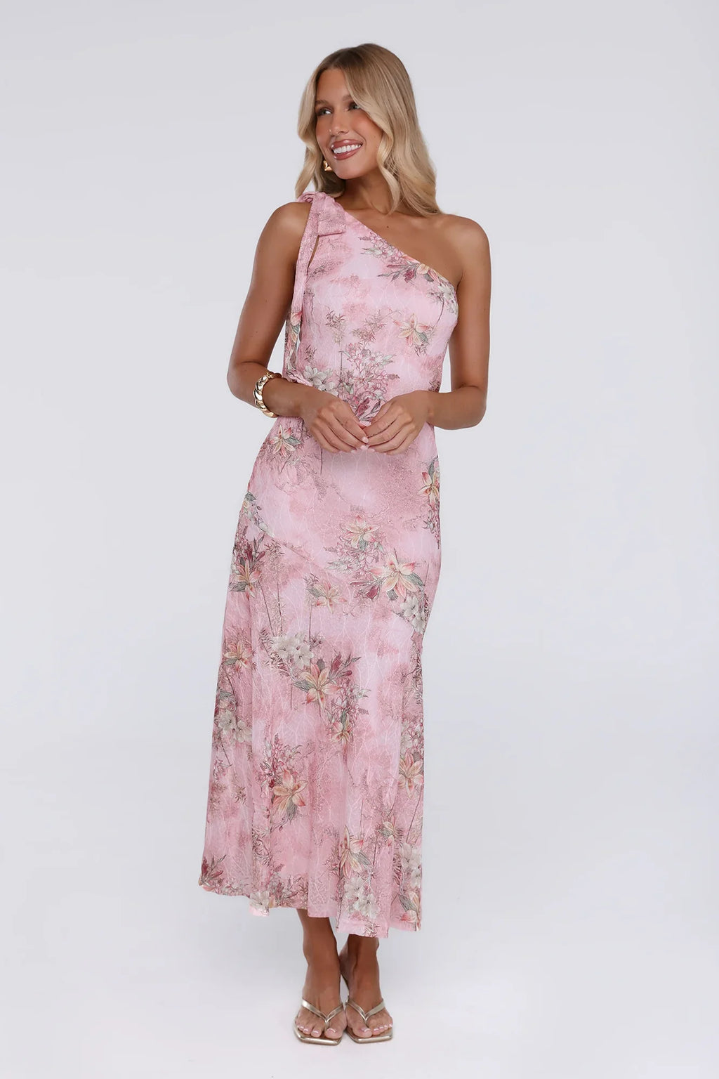 Pretty Whispers One Shoulder Maxi Dress Pink