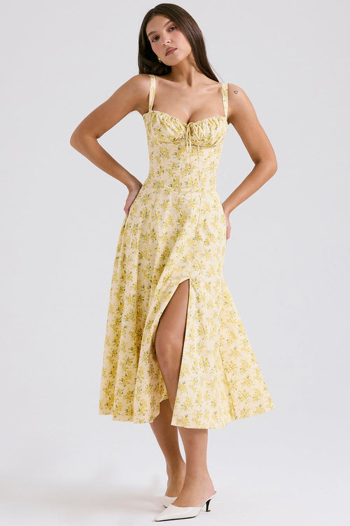 buttercup vintage floral print cotton bustier sundress