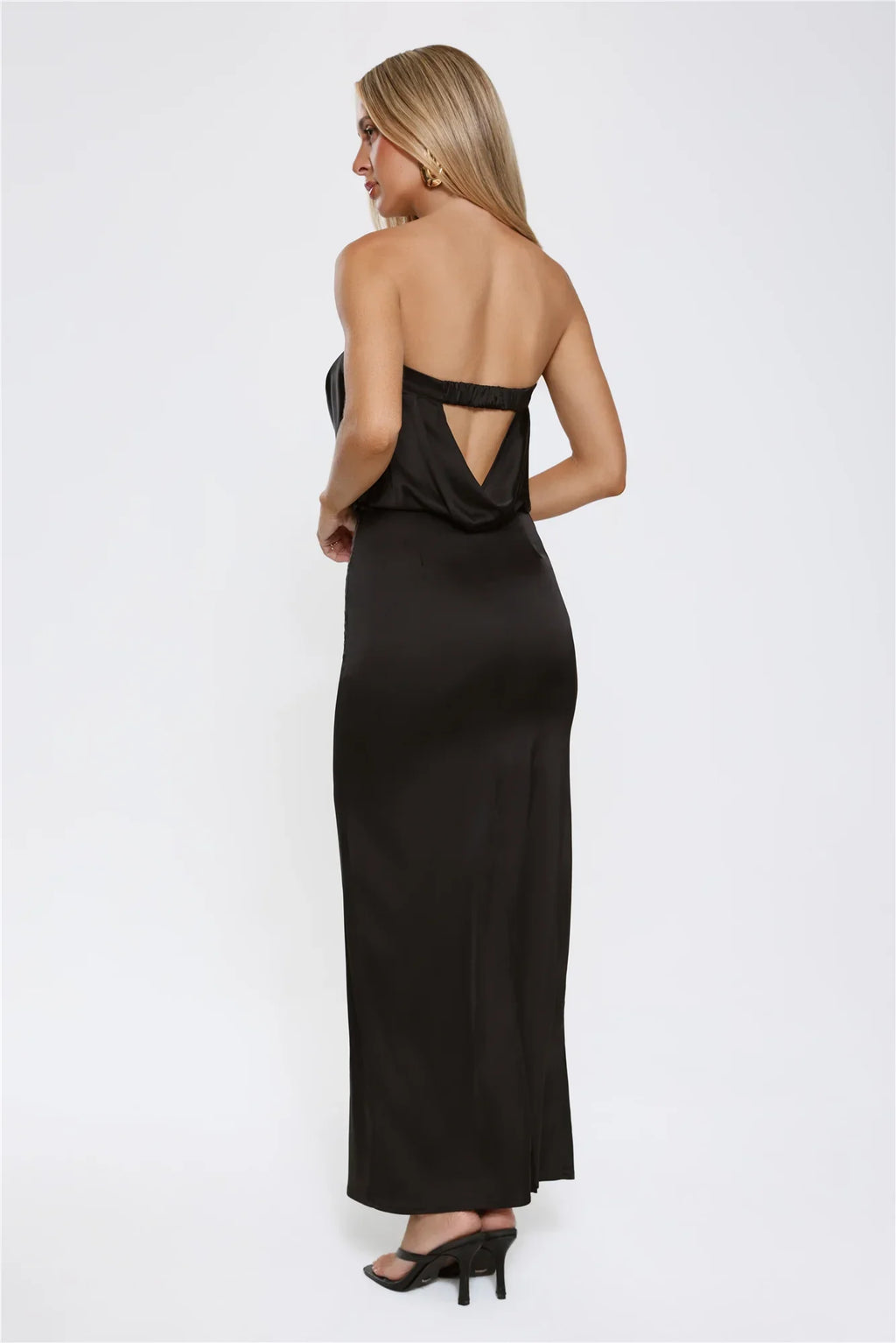 It’s Giving Everything Satin Strapless Maxi Dress Black
