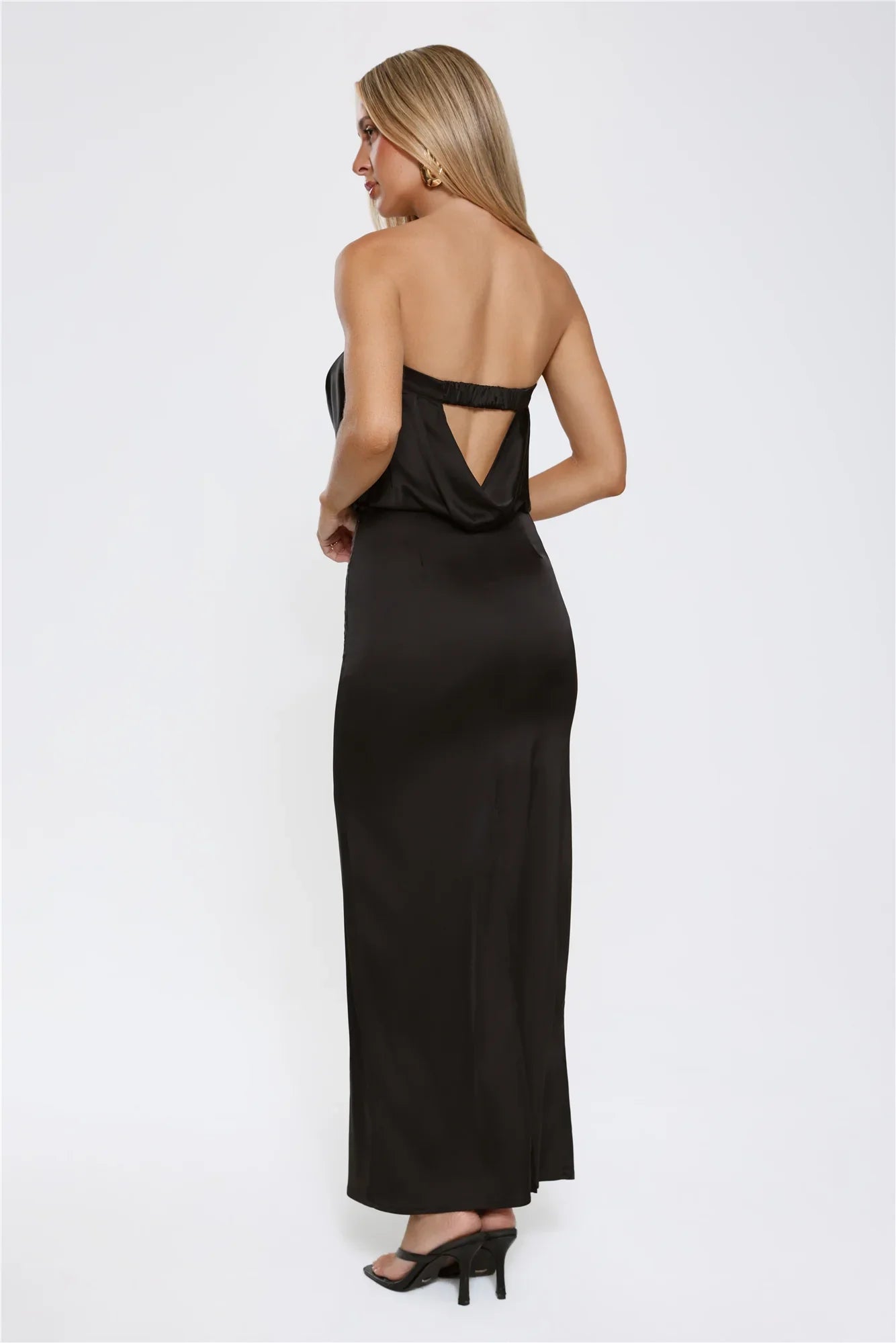 It’s Giving Everything Satin Strapless Maxi Dress Black