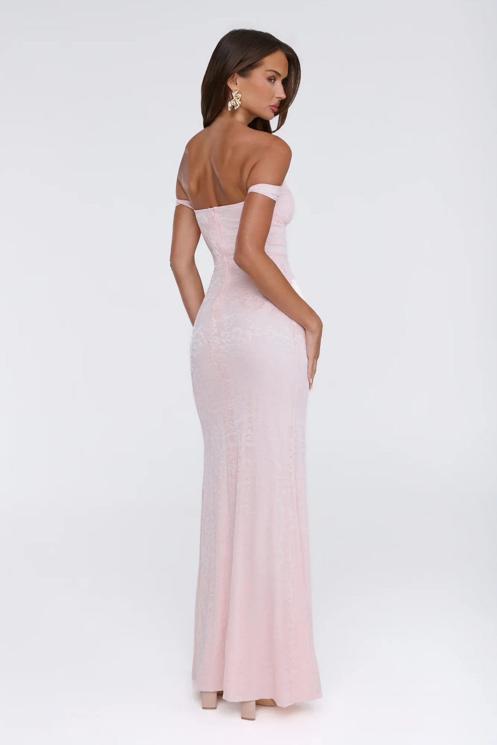 Night Bloom Off Shoulder Maxi Dress Pink