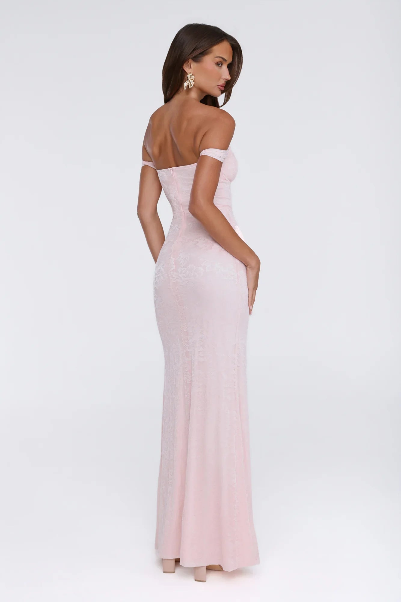 Night Bloom Off Shoulder Maxi Dress Pink