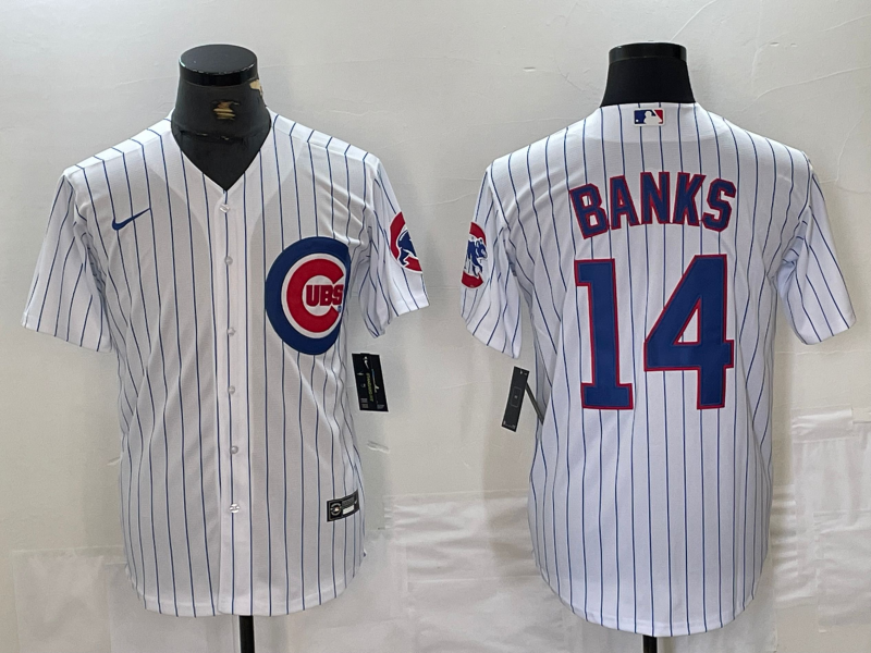 Men's Chicago Cubs Ernie Banks #14 White Replica Baseball Jersey